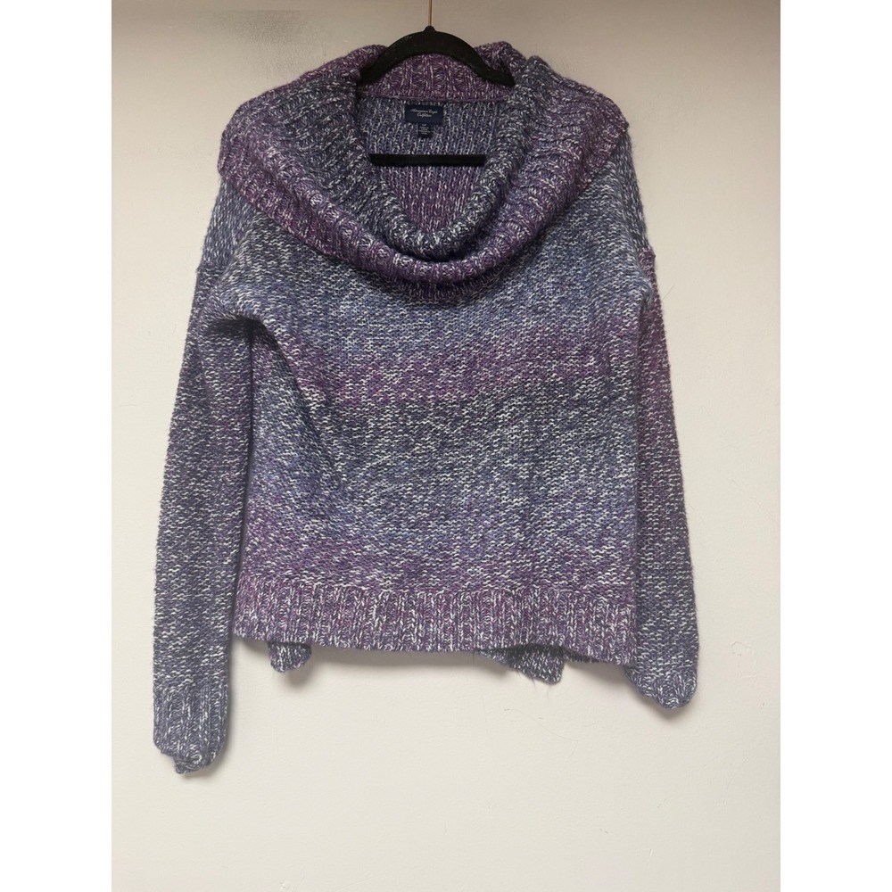 American Eagle Sweater Women Small Purple Blue Cowl Neck Marled Chunky Pullover